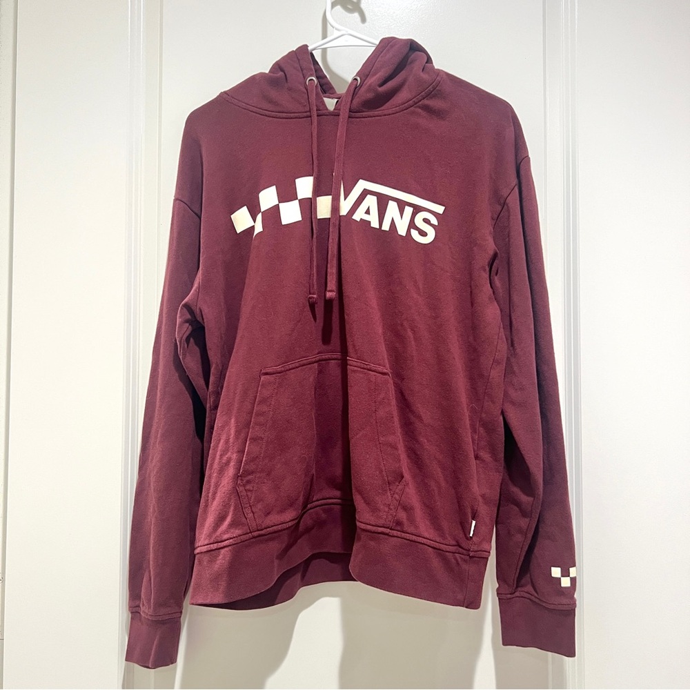 Vans hoodie women maroon checkerboard logo Pullover Skate Casual Streetwear M